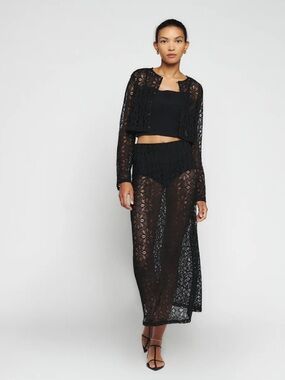 REFORMATION- Black Lined Lace Maxi Skirt & Cropped Lace Jacket Set